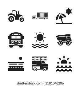 sunshine icon. 9 sunshine vector icons set. beach, sun and school bus icons for web and design about sunshine theme