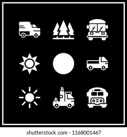 sunshine icon. 9 sunshine vector set. sun, school bus, truck and ball icons for web and design about sunshine theme