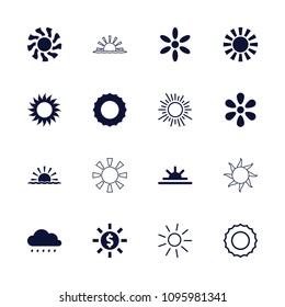 Sunshine icon. collection of 16 sunshine filled and outline icons such as sun, sun rise. editable sunshine icons for web and mobile.