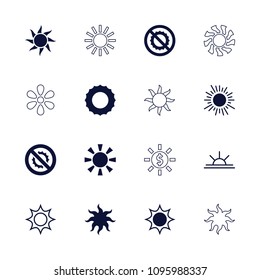 Sunshine icon. collection of 16 sunshine filled and outline icons such as sun, no brightness, sun rise. editable sunshine icons for web and mobile.