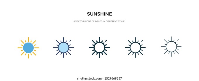 sunshine icon in different style vector illustration. two colored and black sunshine vector icons designed in filled, outline, line and stroke style can be used for web, mobile, ui