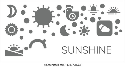 sunshine icon set. 11 filled sunshine icons.  Simple modern icons such as: Moon, Sun, Sunset, Morning, Evening, Sunrise, Weather