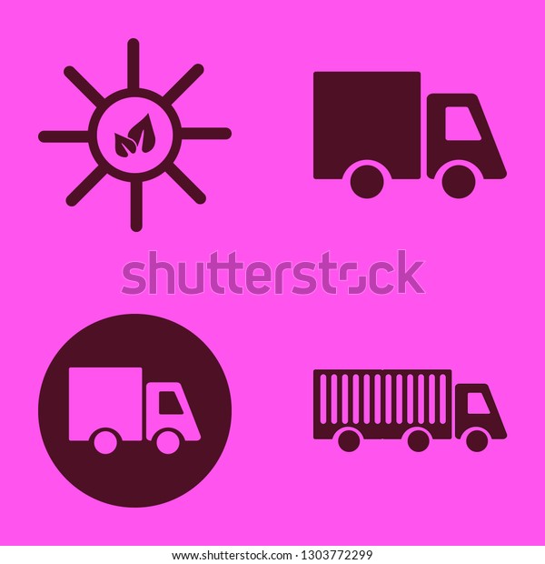 sunshine icon set with truck and sun leaves\
vector illustration