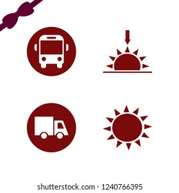 sunshine icon. sunshine vector icons set school bus, sun, truck and sunset