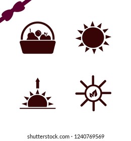 sunshine icon. sunshine vector icons set sunrise, basket apple apricot pear, sun and sun leaves