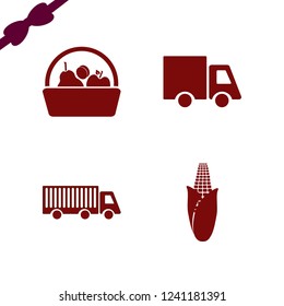 sunshine icon. sunshine vector icons set corn, basket apple apricot pear and truck