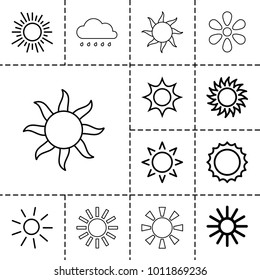 Sunshine icons. set of 13 editable outline sunshine icons such as