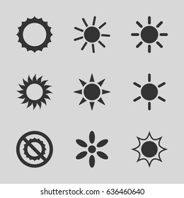 Sunshine icons set. set of 9 sunshine filled icons such as sun