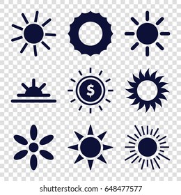 Sunshine icons set. set of 9 sunshine filled icons such as sun, sun rise