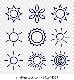 Sunshine icons set. set of 9 sunshine outline icons such as sun