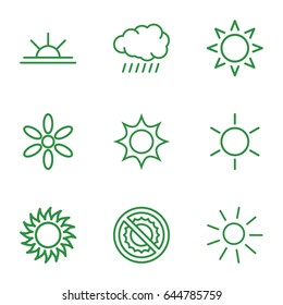 Sunshine icons set. set of 9 sunshine outline icons such as sun, sun rise