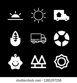 sunshine icons set with corn, forest and sun vector set