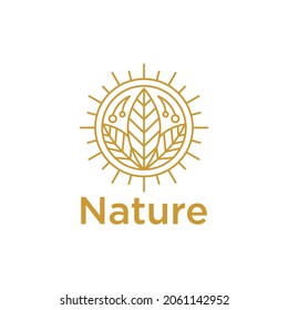 Sunshine leaves circle for natural organic food logo design