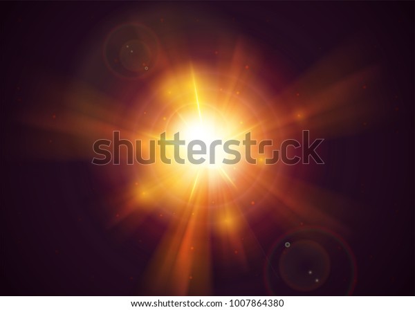 サンシャインライトエフェクト 透明な黄色の太陽光 光 炎 太陽のほこりを持つ リアルな聖なる日差 魔法の金色の太陽光 のベクター画像素材 ロイヤリティフリー