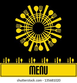 Sunshine Menu, Vector background with cutlery design in the shape of a sun