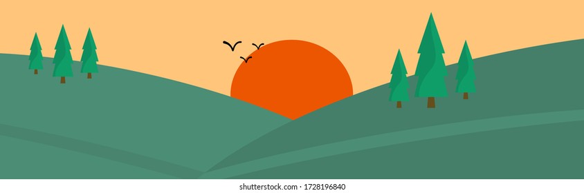 Sunshine morning in the mountains.Green meadows, pine forest.mountains and sunrise.