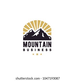 Sunshine Mountain Peak with Sun Rays logo design inspiration