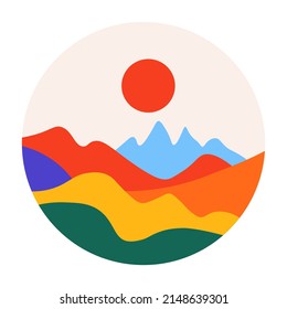 Sunshine and mountains range, wilderness and nature, landscape with scenic view. Summer hills and meadows, autumn or spring. Tourism or adventures resort and resting. Vector in flat style illustration
