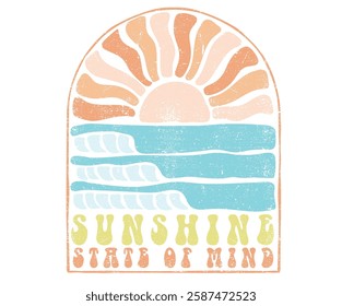 Sunshine on mind. Ocean abstract wave. Here come the sun. Summer vibes artwork. Surf club design. Beach modern abstract art. Sunshine paradise graphic print design. Enjoy beach life.