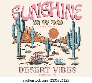 Sunshine on my mind. Desert Vibes. Summer Sublimations, Arizona cactus artwork for apparel, sticker, batch, background, poster and others.