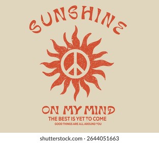 Luz do sol na minha mente. Aí vem o sol. Arte do paraíso de Sunshine.  Verão boas vibes vetorial design gráfico para vestuário, cartazes, fundo e outros.