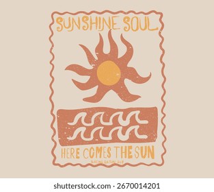 Sunshine on my mind. Here comes the sun. Sunshine paradise graphic print design. Beach modern abstract art. Summer vibes artwork. 
