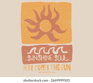 Sunshine on my mind. Summer vibes artwork. Here comes the sun. Sunshine paradise graphic print design. Beach modern abstract art.
