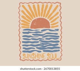 Sol en mi mente. Obra de arte de vibraciones de verano. Disfruta del verano. Diseño de impresión gráfica Sunshine Paradise. Playa de arte abstracto moderno.