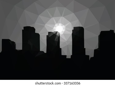 Sunshine over an urban cityscape, low poly vector illustration.