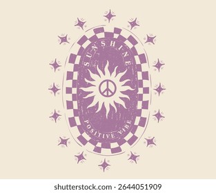 Arte do paraíso de Sunshine. Arte abstrata do sol.  Verão boas vibes vetorial design gráfico para vestuário, adesivos, cartazes, fundo e outros.