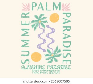 Sunshine paradise graphic print design. Surf club design. Beach modern abstract art. Enjoy beach life. Endless summer artwork. Summer paradise. Summer vibes artwork. Palm tree.