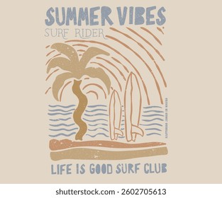 Sunshine paradise graphic print design. Summer vibes artwork. Surf club design. Beach wave artwork. Beach modern abstract art.	