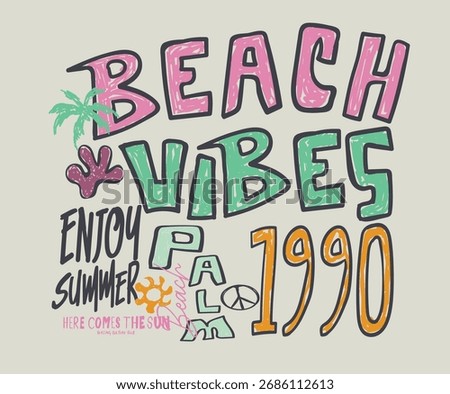 Sunshine paradise graphic print design. Graffiti Tropical palm tree design. Beach modern abstract art. Sunshine on my mind. Summer vibes artwork. Peace symbol.