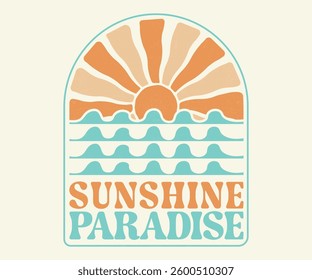 Sunshine Paradise. Summer vibes artwork. Sunshine paradise graphic print design. Surf club design. Beach Sunset modern abstract art.