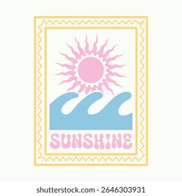 Paraíso do Sol. Verão vibes arte. Projeto gráfico de impressão Sunshine paraíso. Design de clube de surfe. Praia Sunset arte abstrata moderna.