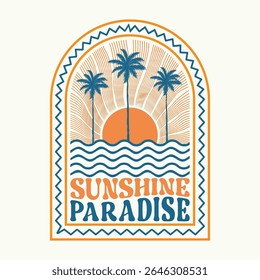 Paraíso do Sol. Verão vibes arte. Projeto gráfico de impressão Sunshine paraíso.