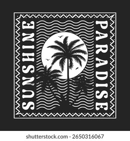 Sunshine Paradise. Summer vibes artwork. Sunshine paradise graphic print design. Surf club design.