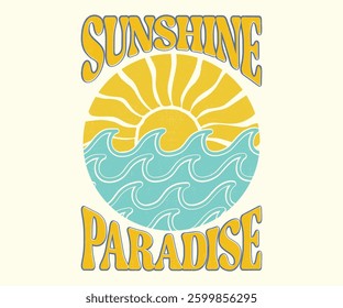Sunshine Paradise. Summer Waves artwork. Sunshine wave graphic print design. Enjoy beach life. Surf club design. Beach good vibes. Beach modern abstract art.