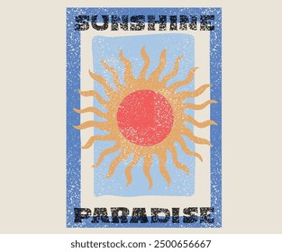 Sunshine paradise vibes t shirt print design. Sun vintage artwork. Modern art digital painting.