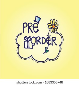 letras dibujadas a mano sobre fondo amarillo. prepedido. tarjeta de felicitación