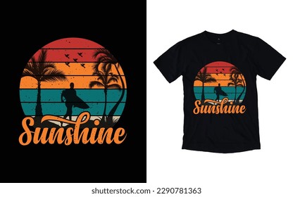 Sunshine quote retro t-shirt design, Free vector summer t-shirt design, Free vector surfing retro t-shirt design