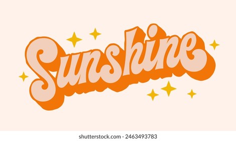 Sunshine, radiant retro-style script lettering illuminating the warmth and brightness of summer. Its sunny-style typography design element is perfect for greeting cards, wall art, and outdoor decor