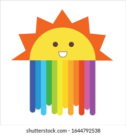 Sunshine and rainbow Pattern, Weather White Backgrounds, Yellow sunshine, Sunshine Background, Hello Sunshine Wallpaper Love Cards Vector Stock Vector Illustration.