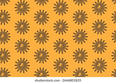 sol retro doodle padrão sem emenda no fundo amarelo para embalagem e mercadorias. desenhado à mão sol ilustração sol motivo papel de parede. sol brilhante verão gravura padrão fundo