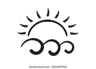 Sunshine and Sea ​​Waves, Sunshine, Ocean, Sun and Sea, Sea ​​Waves, Sunshine Cut File, Sunburst Clipart, Boho Sun Vector, Horizon Sunrise, Hand Drawn Sun, Wave And Sun 