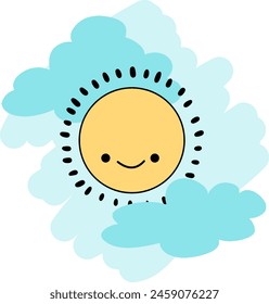 Sunshine Smiles Cheerful Sun Peeking Through Clouds. Perfect for children’s educational materials, joyful branding, or any project that seeks to brighten up the day