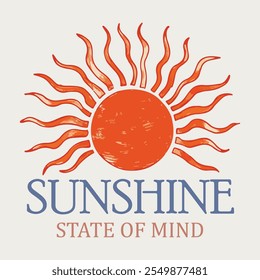 Sunshine State of mind Summer tshirt Design, Summer férias Vetor, Retro sunshine state of mind. tipografia verão vetor t shirt design, impressão pronta. camiseta feminina e masculina.