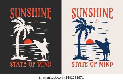 sunshine state of mind typography summer vector t shirt design, print ready