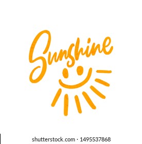 Sunshine. Summer smile. Bright colored letters. Modern hand drawn lettering. Colourful lettering for postcards and banners. Motivational calligraphy poster. Stylish font typography. Abstract type.