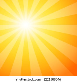 Sunshine. Sunrays explosion abstract background. Closeup view of summer banner for text messages. Sunbeams. Vector illustration